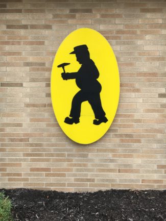 Outside wall of office with logo